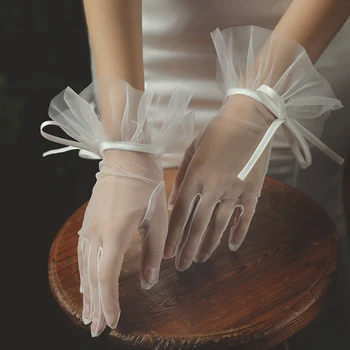 Новые супер волшебные перчатки для невесты Красивая и простая пряжа Pengpeng Белая пряжа Аксессуары для студийной фотосъемки с бантом Аксессуары для рук