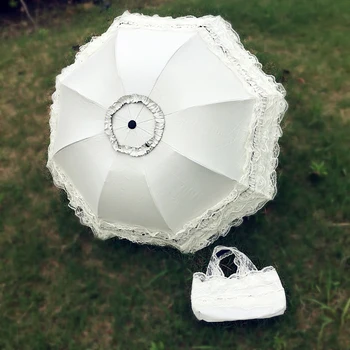 Новый Свадебный Кружевной зонтик, Хлопковая вышивка, Свадебный зонтик, Белый Бежевый Зонтик, Солнцезащитный зонтик для свадебного украшения, фотография