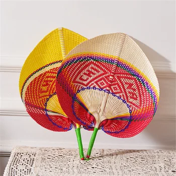 Плетеный бамбуковый веер ручной работы, Плетеный из соломы, Летний Охлаждающий ручной веер, креативный веер с подсолнухом, большой веер с Персиковым сердечком.