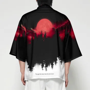Популярное мужское Японское кимоно, кардиган, Мужской костюм Самурая, одежда, куртка-кимоно, Мужская рубашка-кимоно в лесу, уличный костюм