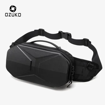 Поясная сумка OZUKO Hard Shell, модный мужской нагрудный спортивный ремень для подростков, водонепроницаемый плечевой USB-зарядка для мужчин