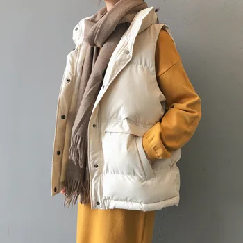 Пуховый хлопчатобумажный жилет для студенток Корейская версия свободный 2023 новый осенне-зимний жилет с отворотом, короткая хлебная куртка