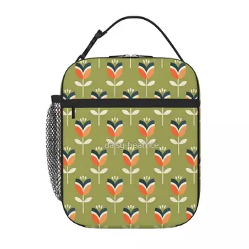 Ретро-тюльпан, оранжево-оливково-зеленая сумка для ланча, Кавайная сумка, ланч-бокс, детская термосумка-холодильник