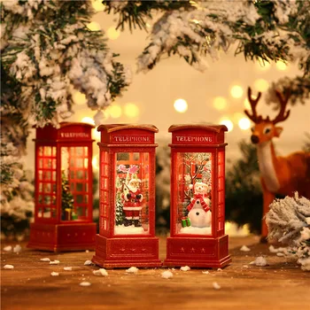 Рождественская Винтажная Красная Телефонная Будка Украшение Телефонной Будки Со Снеговиком Санта Клаусом Рождественская Елка 2023