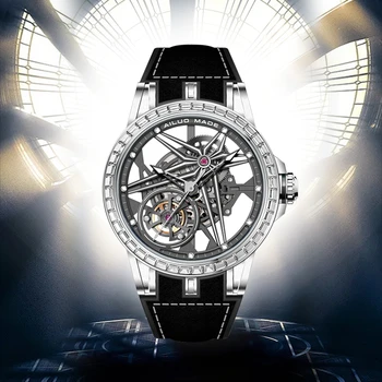 Роскошные Автоматические Часы Мужские 45 мм Спортивные Часы-Скелет С Бриллиантовым Ободком Механические Наручные Часы Лидирующий Бренд AILUO Светящиеся Часы 2023