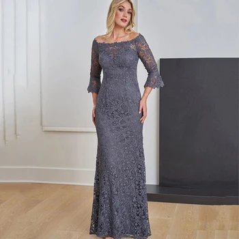 Русалка / Труба, кружевное платье для матери невесты и жениха для свадьбы с рукавами, официальное вечернее платье для женщин 2024