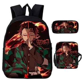 Рюкзак Demon Slayer с принтом, мужской школьный рюкзак из полиэстера, школьная сумка для мальчиков и девочек, школьная сумка