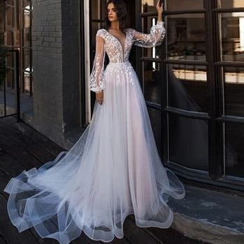 Свадебные платья с длинными рукавами, свадебное платье с цветочным кружевом, свадебные платья принцессы, винтажное платье невесты, Robe De Mariee