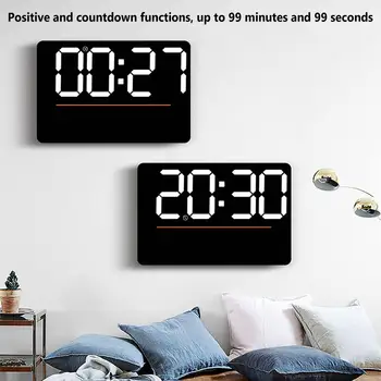 Светодиодные цифровые настенные часы С большим экраном 12/24 часа с регулируемой яркостью, дисплеем температуры и влажности, Настольными будильниками, Декором спальни