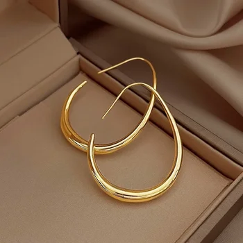 Серьги-кольца с геометрической овальной иглой 925 пробы, женские серьги-кольца простого золотого цвета, модные вечерние свадебные украшения