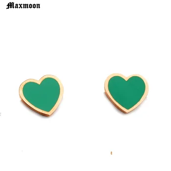 Серьги-сердечки из сладкой зеленой эмали для женщин и девочек, Металлические Серьги-сердечки золотого цвета, Винтажные ювелирные изделия