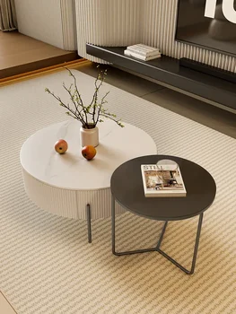 Скандинавская круглая каменная плита, маленький журнальный столик, простой и современный, легкий роскошный круглый журнальный столик, небольшая гостиная, дом