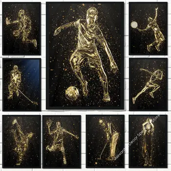 Современная золотая скульптура Спортивные плакаты на холсте и принты Футбол Гольф Художественные картины на стене Картины для домашнего декора комнаты