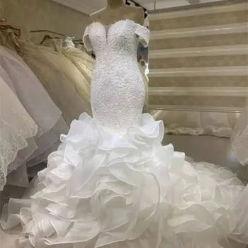 Современные свадебные платья русалки с открытыми плечами, многоуровневые длинные свадебные платья из органзы, новинка 2024 года, Vestidos De Novia