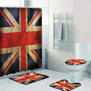 Современный Гранж Юнион Джек Флаг Великобритании Набор занавесок для душа для ванной Комнаты Коврик для ванной Ковер для туалета Ванна Британский Флаг Домашний декор