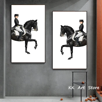 Современный Конный Благородный Рыцарь, Картина на холсте, Черно-белое Животное, Плакат с лошадью, HD Печать, Настенное художественное изображение, Декор гостиной