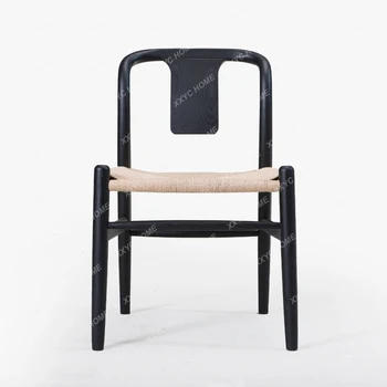 Стул Qingshan из темного нефрита, черный обеденный стол из массива дерева, современная минималистичная спинка из ротанга