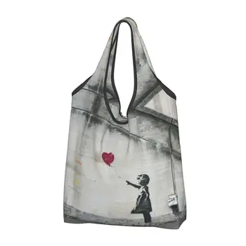 Сумки для покупок Banksy Balloon Girl с продуктами, забавная сумка-тоут для покупателей, большая вместительная портативная сумка художника уличных граффити