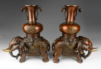 Художественное украшение из красной меди в виде слона, бутылка, Ваза, скульптура Ruyi, пара статуй