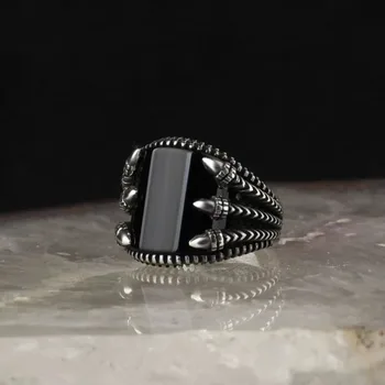 Черное изогнутое кольцо с драгоценными камнями в европейском и американском стиле в стиле ретро Для мужчин в стиле панк