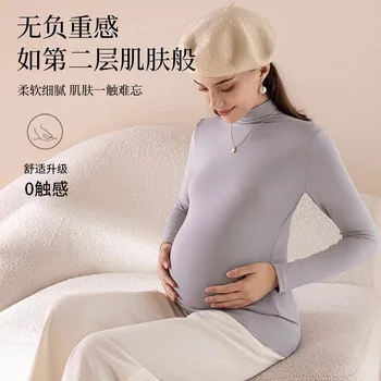 Эластичные модальные футболки для беременных, осенне-зимние модные нижние рубашки, Одежда для беременных женщин, тонкие теплые топы для беременных
