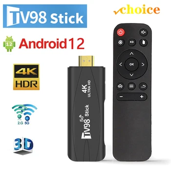 TV98 Mini TV Stick Android 12 Поддерживает 8K Видео 4K Wifi 6 3D TV Box 2.4G & 5G Игровая приставка Body Feeling 2GB 16GB