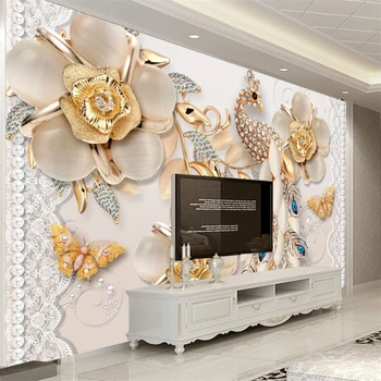 wellyu papel de parede 3d обои на заказ Роскошные ювелирные изделия павлин цветы фон стены обои для гостиной