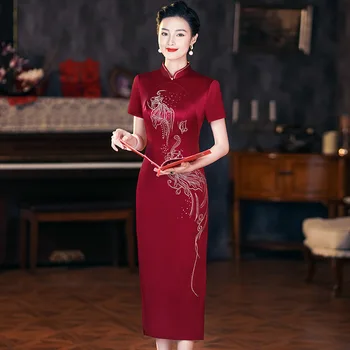 Yourqipao, китайская вышивка, Чонсам, Элегантные традиционные свадебные платья длиной до чая, Атласные платья для матери невесты