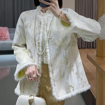 Высококачественная зимняя женская куртка с вышивкой в китайском стиле, элегантное женское пальто Hanfu Female S-XXL