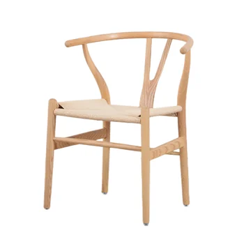 Высококачественный обеденный стул на поперечных рычагах из массива дуба с масляной отделкой, сиденье из ротанга и пеньки, Y-образная спинка, кресло для домашнего ресторана