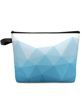 Геометрический мозаичный треугольник, синяя градиентная косметичка, сумка для путешествий, женские косметические сумки, органайзер для хранения, пенал для карандашей