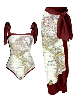 Женский купальник на шнуровке с принтом 2023, шикарный цельный купальник, комплект бикини, купальный костюм, пляжная одежда