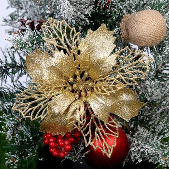 Искусственные рождественские украшения Цветы 2024 Рождественская Елка Орнамент Цветок Пуансеттии Новогодняя вечеринка Домашний декор Цветы Голова