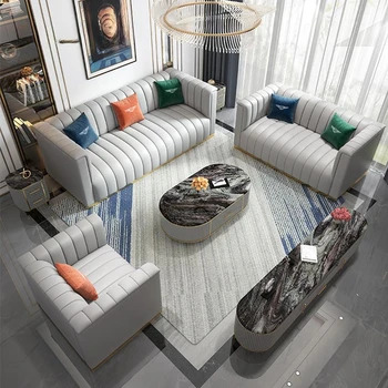 Итальянский Легкий Роскошный кожаный диван Chesterfield, Комбинированная гостиная, вилла, Большая квартира, диван для гостиной на первом этаже, Современная мебель