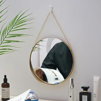 Круглое зеркало в скандинавском стиле, украшение для ванной Комнаты, крепление для зеркала, Металлическое художественное настенное зеркало, Туалет, зеркало для ванной комнаты, декор, подвешенный на стену Espejo