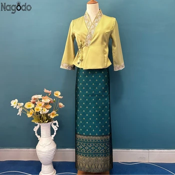 Летняя традиционная дайская этническая тайская одежда 2023 года, женская блузка и длинная юбка, комплект для повседневной носки, традиционное вьетнамское платье