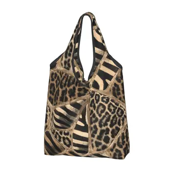 Модная сумка для покупок с животным принтом, переносная сумка для покупок с леопардом и зеброй пастельно-золотистого цвета, сумка для покупок через плечо