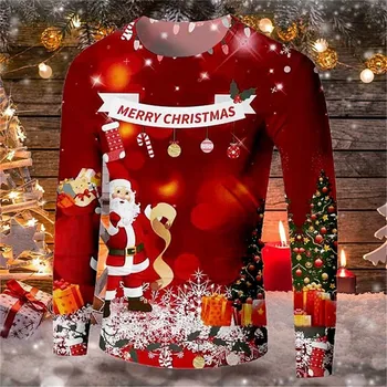 Мужская Рождественская футболка Унисекс с 3D-принтом Санта-Клауса Y2K Harajuku, повседневные топы, дизайнерская уличная одежда с длинным рукавом