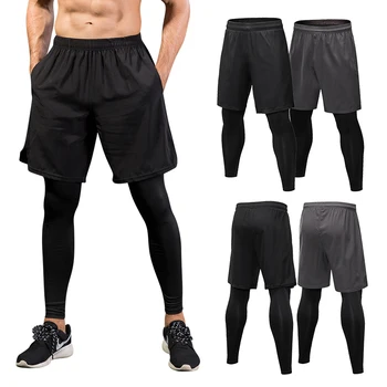 Мужские компрессионные брюки, мужские колготки, Леггинсы для бега, спортзала, фитнеса, Быстросохнущие брюки для пробежек, тренировочные Черные спортивные брюки