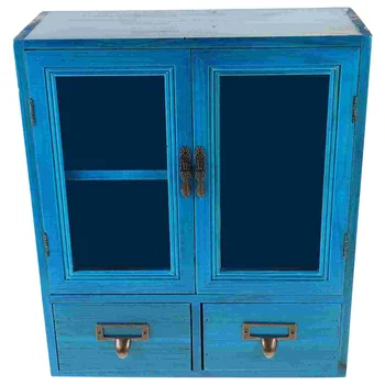 Настенный шкаф для ванной Комнаты Деревянный Кухонный шкаф для хранения вещей Настенный шкаф-витрина Стеклянные двойные двери Два небольших ящика Прачечная