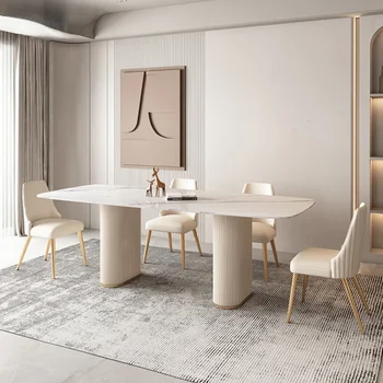 Обеденные столы и стулья для маленькой квартиры, современный минималистичный французский обеденный стол серии Entry Lux Net Red Cream