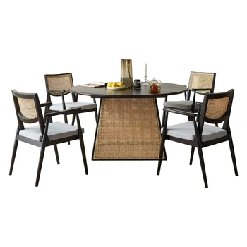 Обеденные столы и стулья из массива дерева, сплетенные из виноградной лозы, сочетание современного и минималистичного стиля, Nordic hotel grand round table