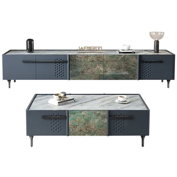 Простое сочетание роскошного ТВ-шкафа и чайного столика, Современная вилла для гостиной, тарелка из зеленого камня Amazon, Новая китайская мебель