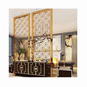 Разделитель стены ресторана с золотой панелью из нержавеющей стали, вырезанный лазером, Разделитель комнаты для настенного искусства из нержавеющей стали