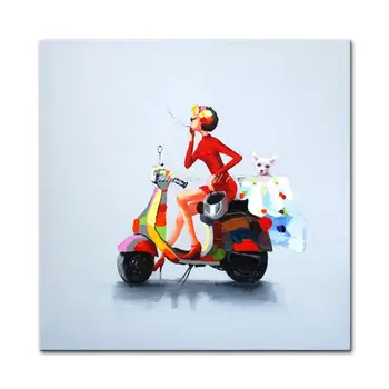 Ручная роспись абстрактной женской мотоциклетной картины маслом на холсте, современное настенное искусство, Картины для оформления гостиной в отеле