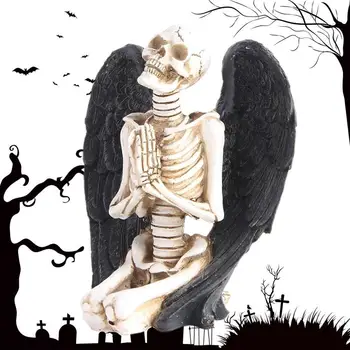 Статуэтка черепа, фигурки скелетов из смолы с черными крыльями Ангела, стол с черепом из смолы, домашний декор на Хэллоуин Для фотосъемки на Хэллоуин