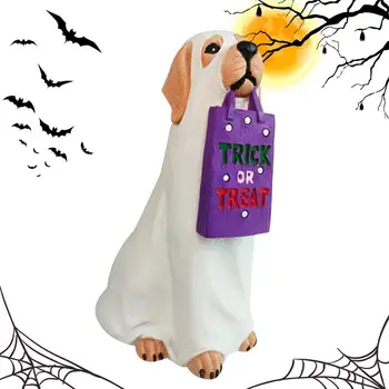 Статуэтки собак на Хэллоуин с сумкой, фигурка собаки-призрака, фигурка на Хэллоуин для дома, двора, сада, столешницы, Статуя собаки на Хэллоуин на открытом воздухе