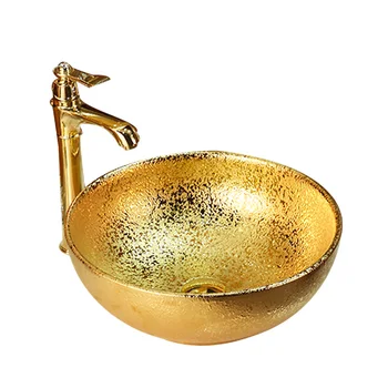 Художественная раковина с керамической золотой столешницей, раковина для ванной комнаты, умывальник, современная креативная раковина