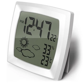 Цифровой будильник Маленький будильник Погодные часы на батарейках с автоматической подсветкой, 12/24 часа, температура в ℃ /℉ Прочный